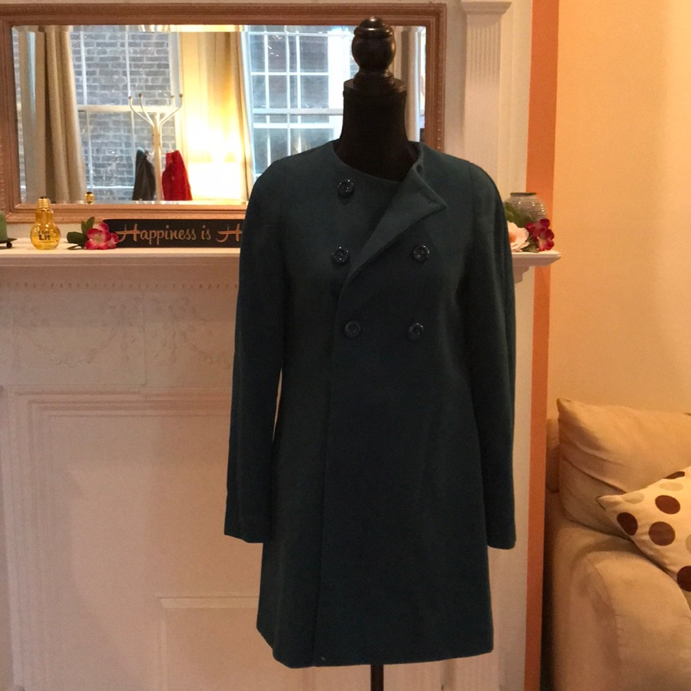 Turquoise wool structures coat (S)